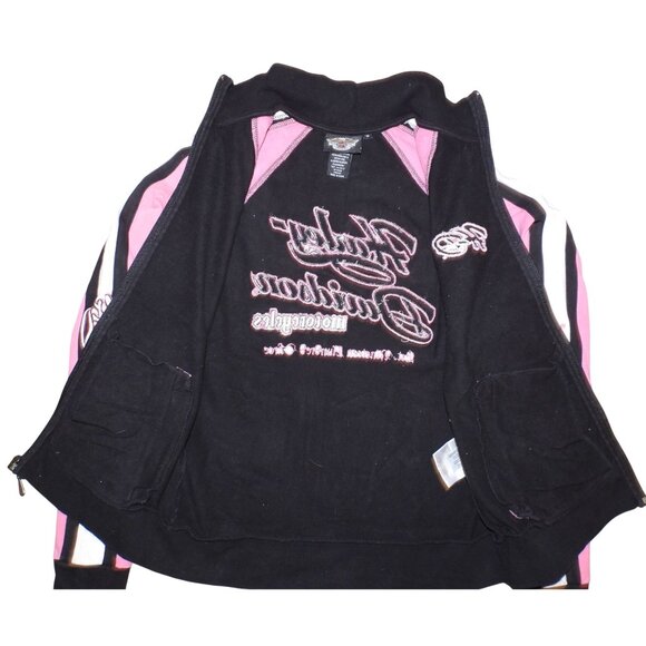 2008 Harley-Davidson Motorcycles Full Zip Fleece Pink Black Jacket Womens Medium - Picture 5 of 11